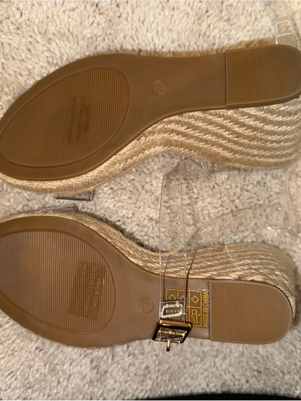 Dream Pairs Clear Strap Tan Espadrille Wedge Sandals with Ankle Tie